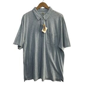 Faherty Mens Polo Shirt Indigo Dyed Blue White Striped Short Sleeve Pocket New